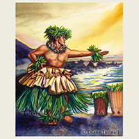 Mana 33 x 26<br>Male Hawaiian hula dancer at the Laupahoehoe Point on the Big Island. Framed 