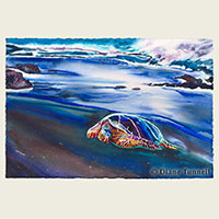 Eventide<br>A green sea turtle rests on the black sand beach. SOLD