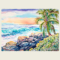 Majesty at Dusk<br>An ocean scene on Ali'I Drive in Kona. 22 x 30 painting size, framed