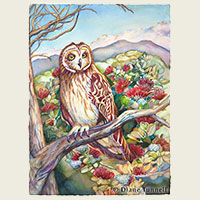 Guardian<br>The native Hawaiian owl, the pueo, is known as a protector. 30 x 22 painting size, framed HWS Juried Art Show SOLD
