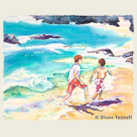 Child's Play at Kua Bay<br>18 x 22 painting size, framed HWS Juried Art Show
