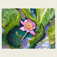 The Lotus Within<br>Actually a water lily in a healing pond. 18 x 24 painting size, framed
